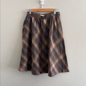 Vintage Oscar de la Renta Brown and Blue Plaid A-Line Skirt
